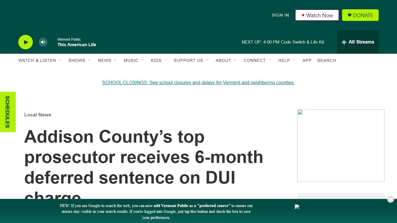 Addison County’s top prosecutor gets deferred sentence on DUI charge Vermont Public