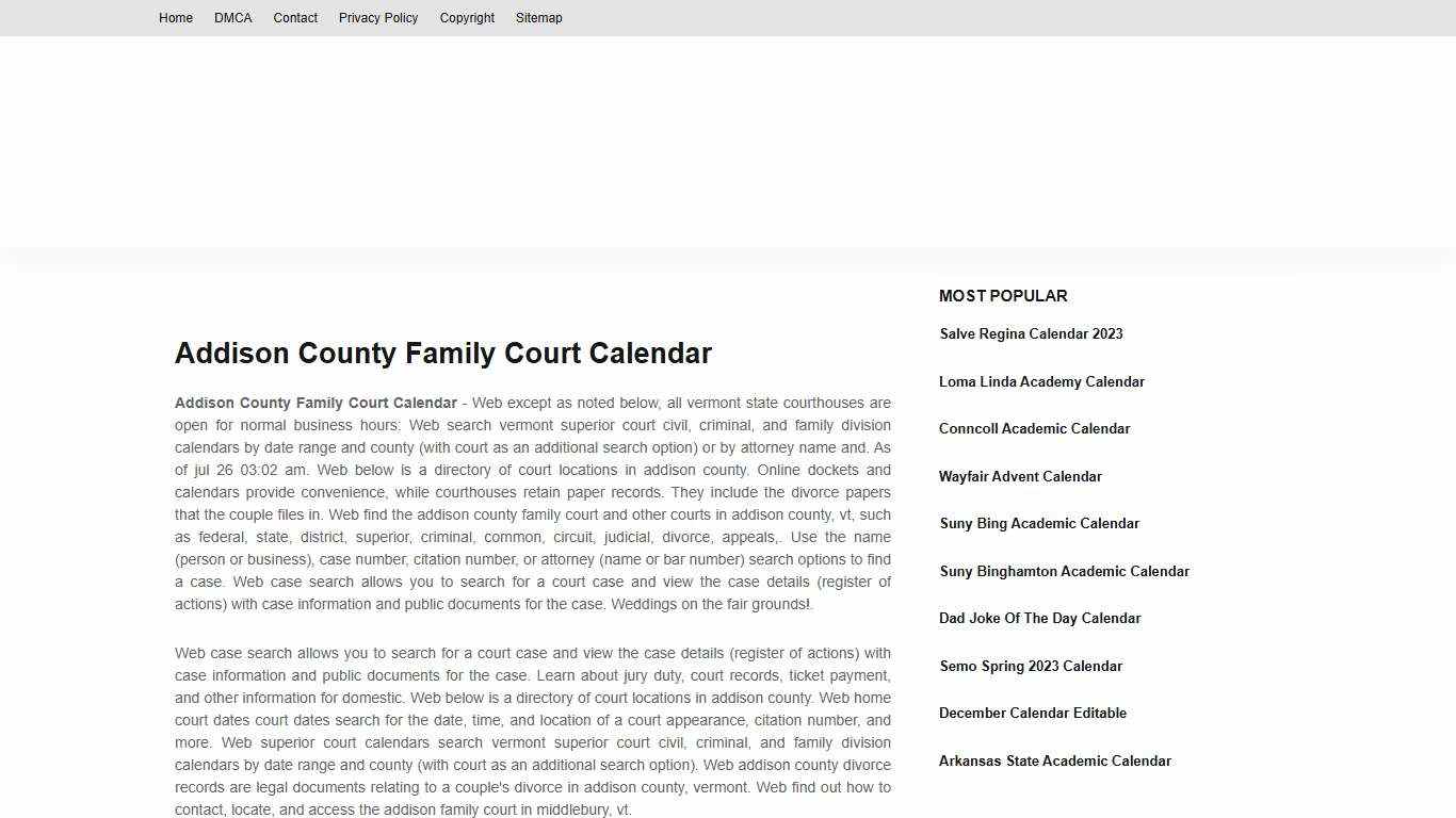Addison County Family Court Calendar - Printable Word Searches
