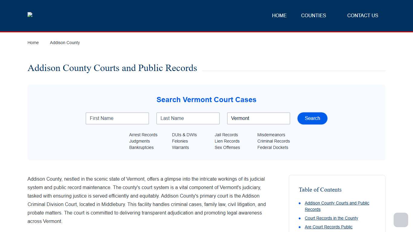 Addison County Records and Case Search