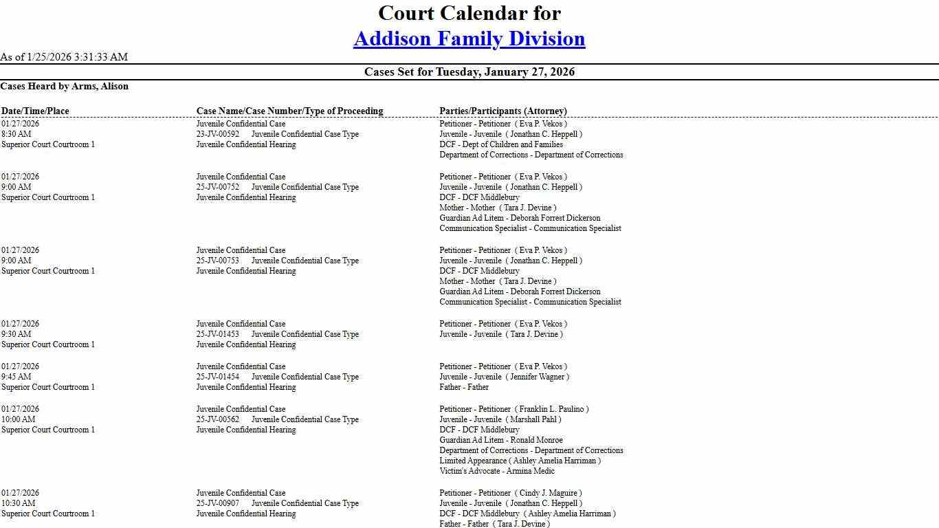 Addison Family Division Calendar